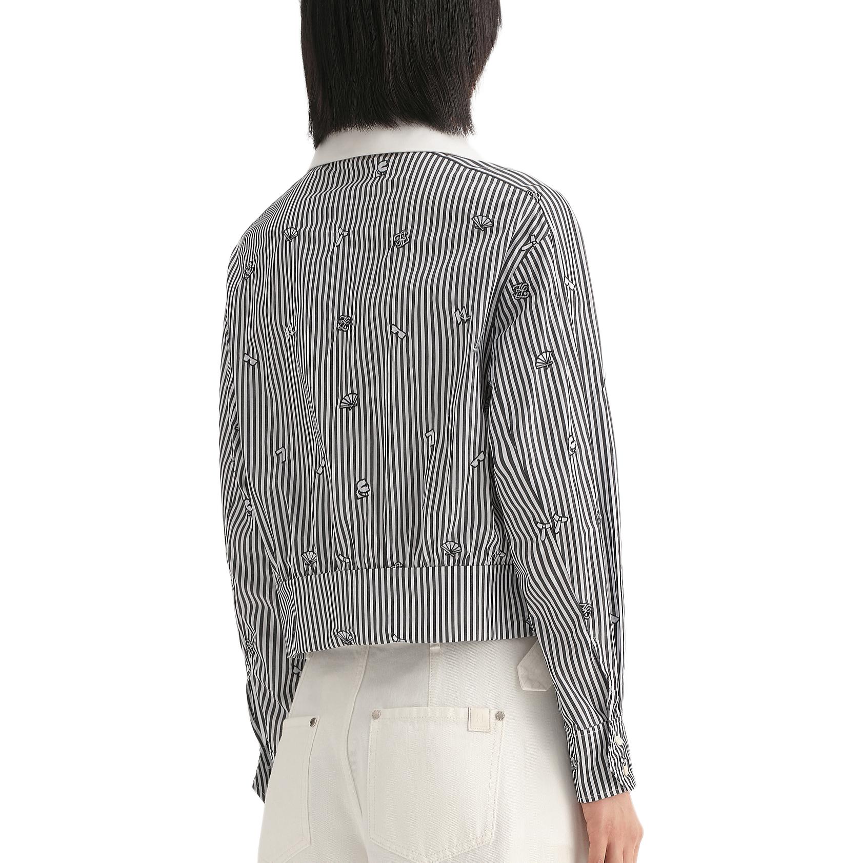 Shop (Women) Karl Lagerfeld  Striped Logo Embroidered Long Sleeve Shirt Black/White. 236L16E5