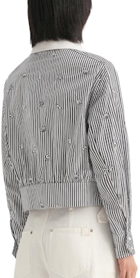 (Women) Karl Lagerfeld Striped Logo Embroidered Long Sleeve Shirt Black/White. 236L16E5 Shop (Women) Karl Lagerfeld Striped Logo Embroidered Long Sleeve Shirt Black/White. 236L16E5