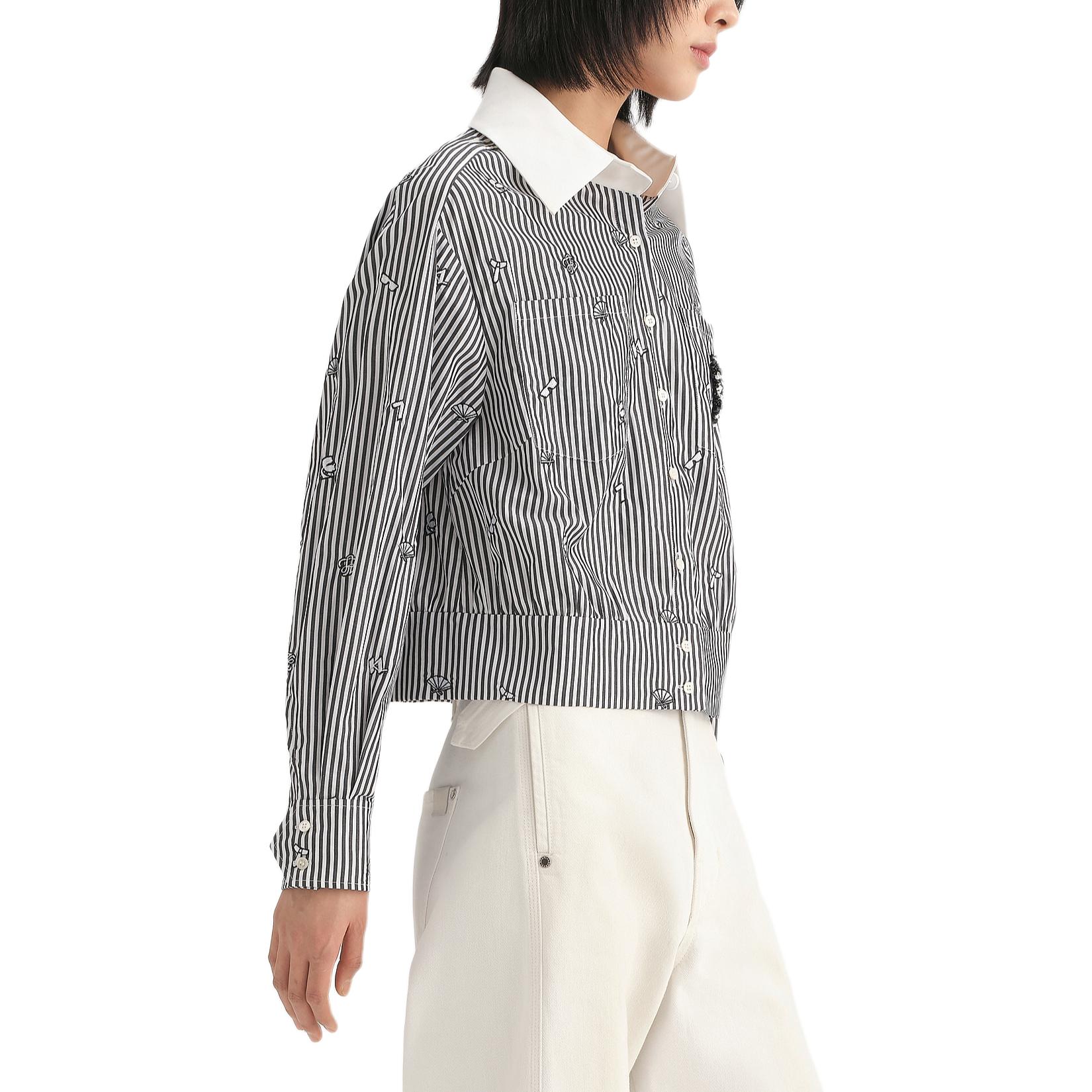 Purchase (Women) Karl Lagerfeld  Striped Logo Embroidered Long Sleeve Shirt Black/White. 236L16E5