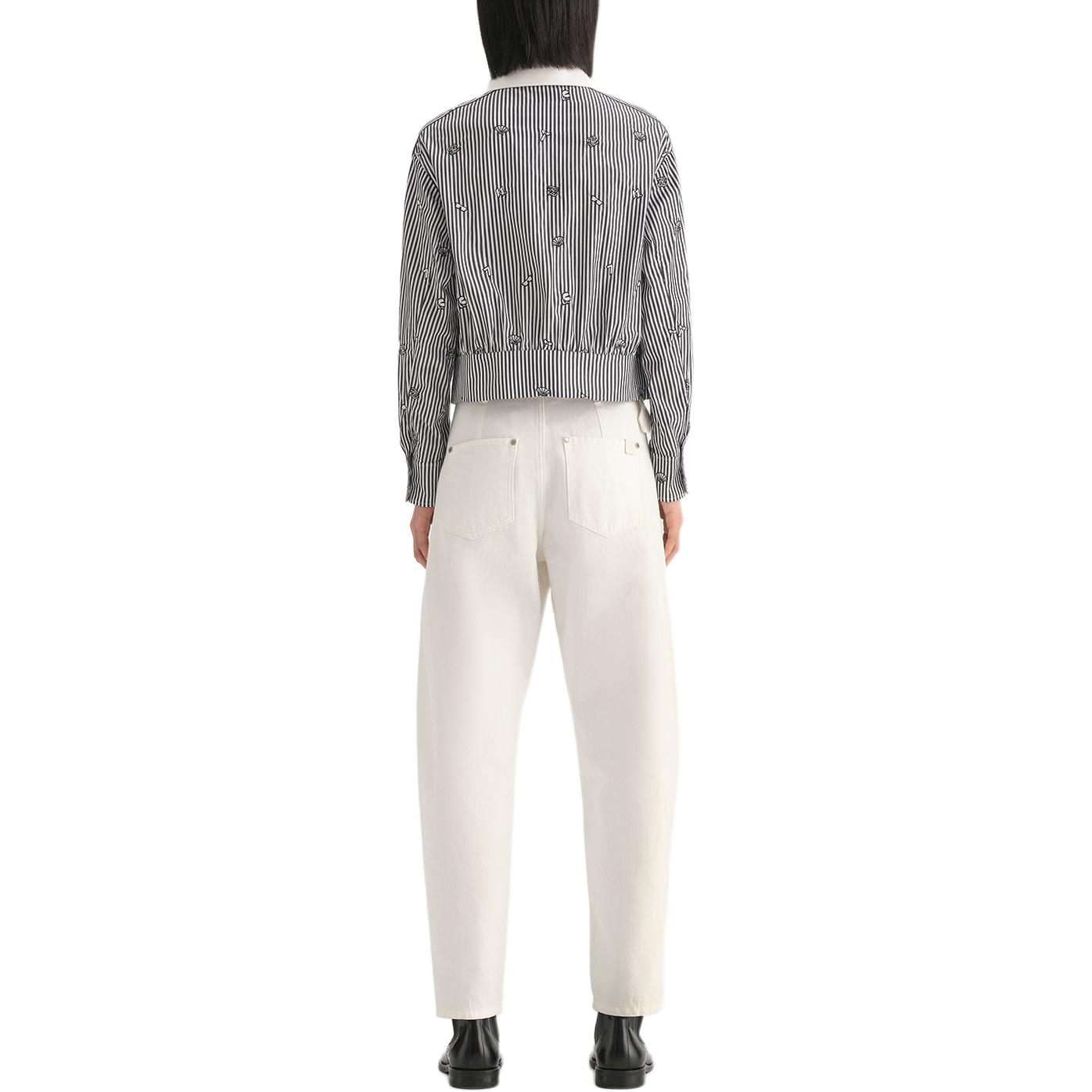 Sizing (Women) Karl Lagerfeld  Striped Logo Embroidered Long Sleeve Shirt Black/White. 236L16E5