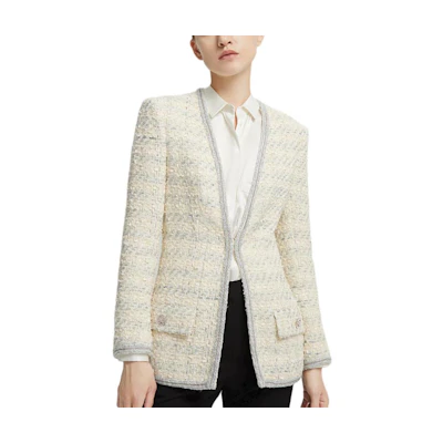 (Women) KARL LAGERFELD Tweed Slim-Fit Single-Button Long Sleeve Jacket Beige 216L1536