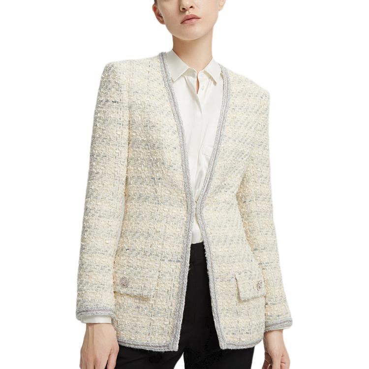 Order (W) 칼 라거펠트 트위드 슬림핏 싱글버튼 긴팔 재킷 베이지 216L1536