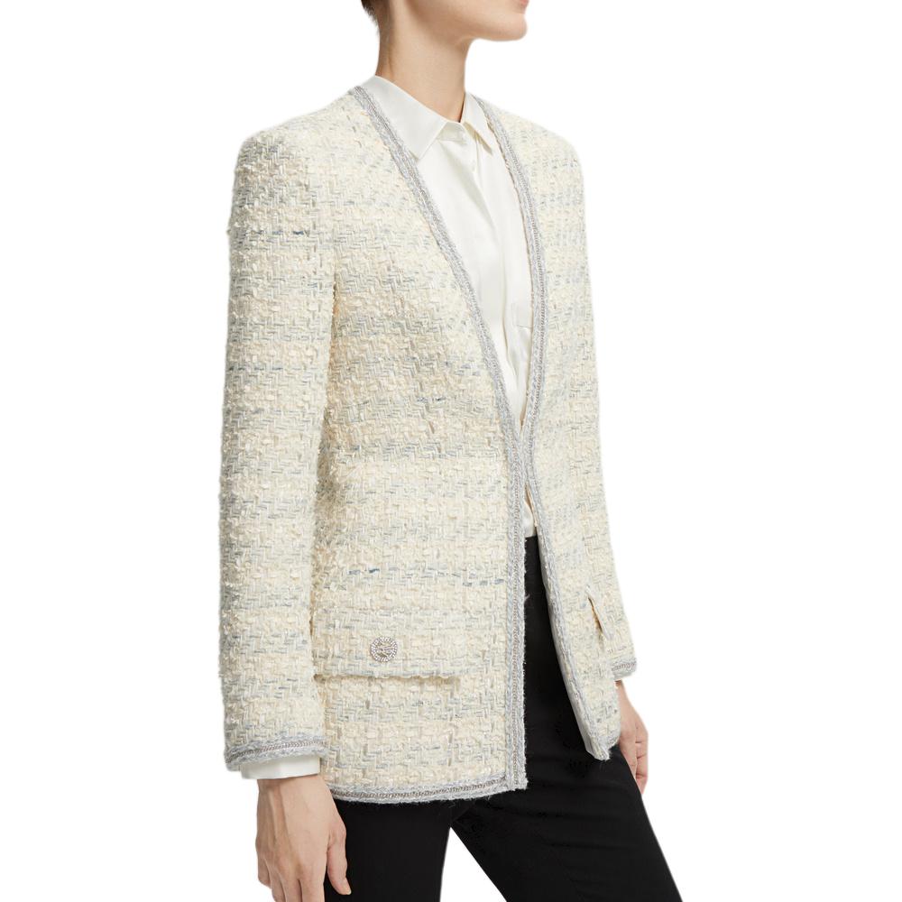 Shop (W) 칼 라거펠트 트위드 슬림핏 싱글버튼 긴팔 재킷 베이지 216L1536