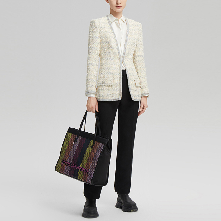 Details for (W) 칼 라거펠트 트위드 슬림핏 싱글버튼 긴팔 재킷 베이지 216L1536