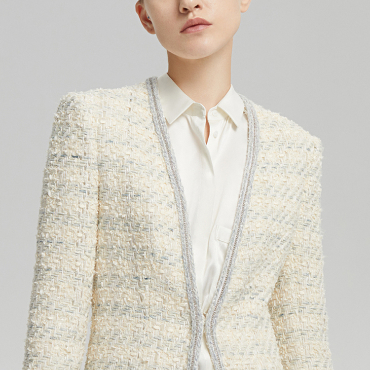 Sizing (W) 칼 라거펠트 트위드 슬림핏 싱글버튼 긴팔 재킷 베이지 216L1536