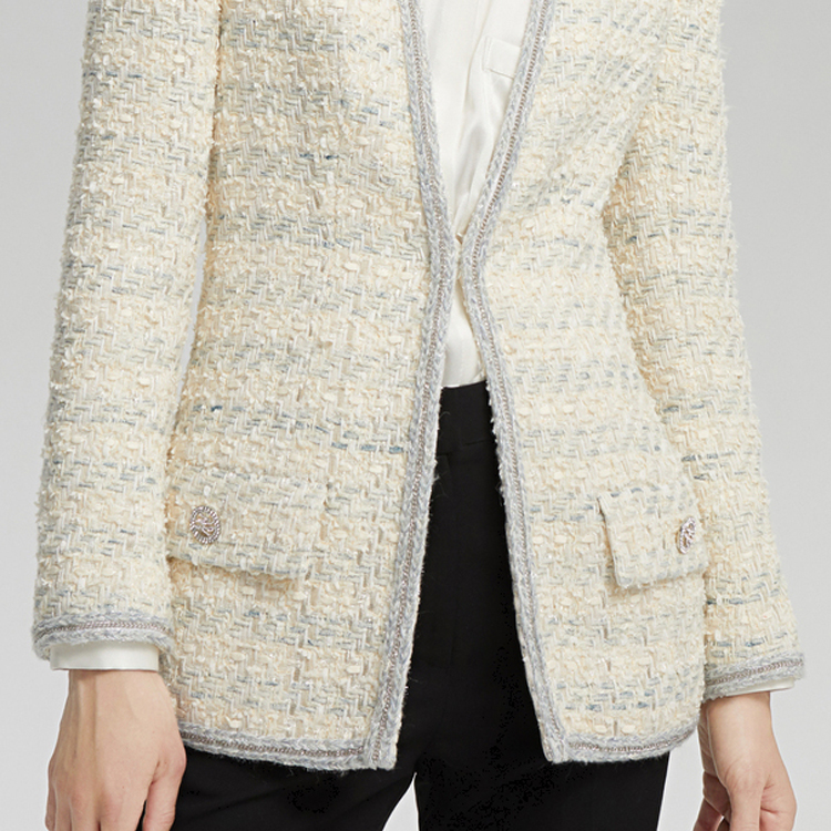 Cheap (W) 칼 라거펠트 트위드 슬림핏 싱글버튼 긴팔 재킷 베이지 216L1536