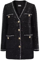 (Women) Karl Lagerfeld Tweed V-Neck Coat Black - Everyday Commuter Style E27L1574 (Women) Karl Lagerfeld Tweed V-Neck Coat Black - Everyday Commuter Style E27L1574