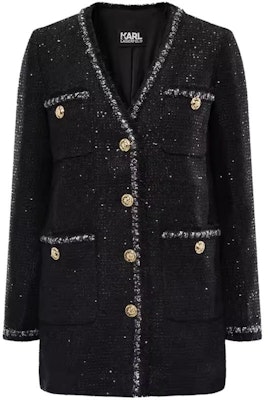 (Women) Karl Lagerfeld Tweed V-Neck Coat Black - Everyday Commuter Style E27L1574 Order (Women) Karl Lagerfeld Tweed V-Neck Coat Black - Everyday Commuter Style E27L1574