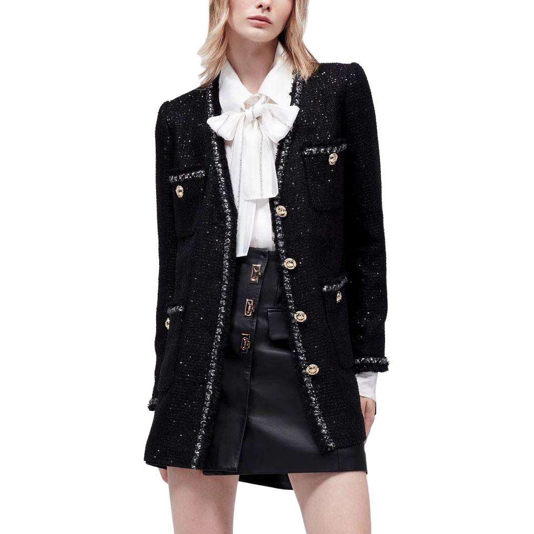 Lookbook (Women) Karl Lagerfeld  Tweed V-Neck Coat Black - Everyday Commuter Style E27L1574