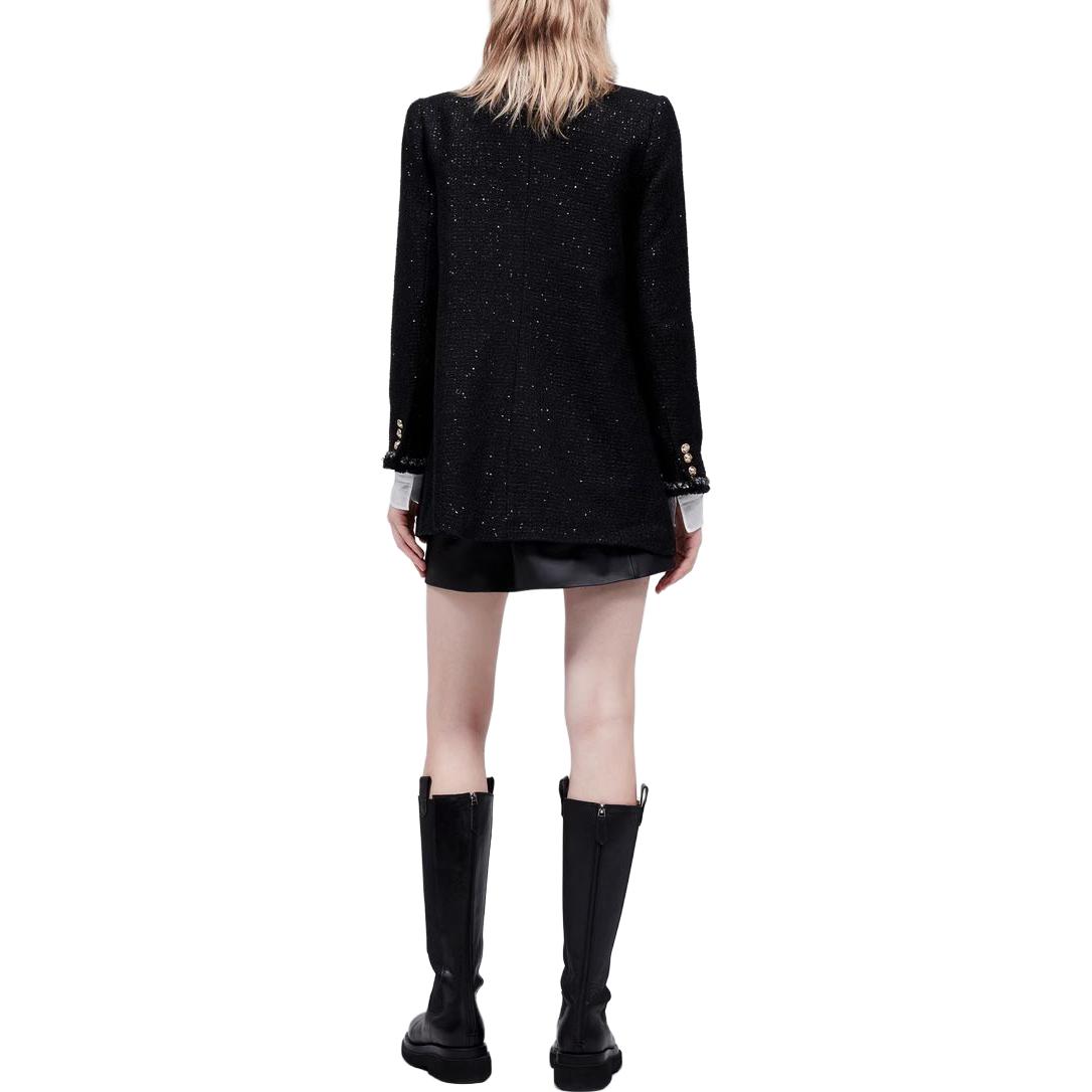 Shop (Women) Karl Lagerfeld  Tweed V-Neck Coat Black - Everyday Commuter Style E27L1574