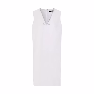 (Women) KARL LAGERFELD White Bow Crystal V-Neck Sleeveless Dress SS23 E33L1329