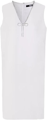 (Women) KARL LAGERFELD White Bow Crystal V-Neck Sleeveless Dress SS23 E33L1329 Order (Women) KARL LAGERFELD White Bow Crystal V-Neck Sleeveless Dress SS23 E33L1329