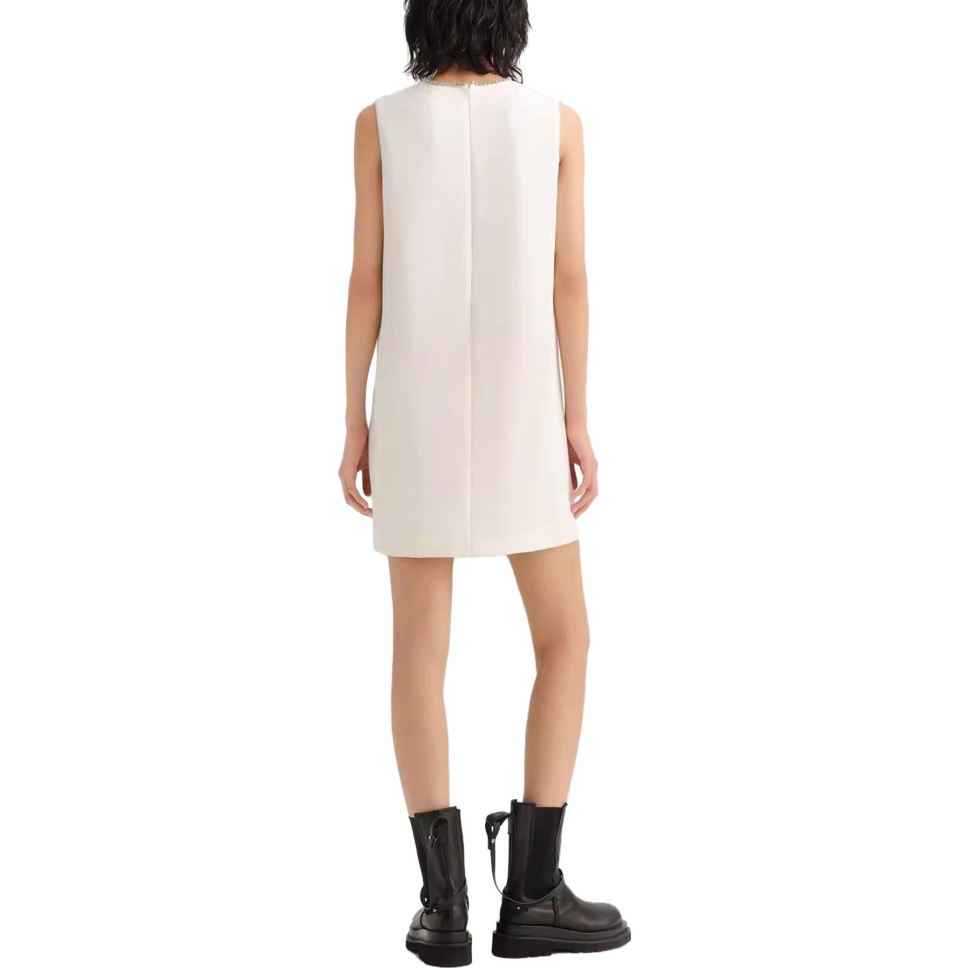 Shop (Women) KARL LAGERFELD  White Bow Crystal V-Neck Sleeveless Dress SS23 E33L1329