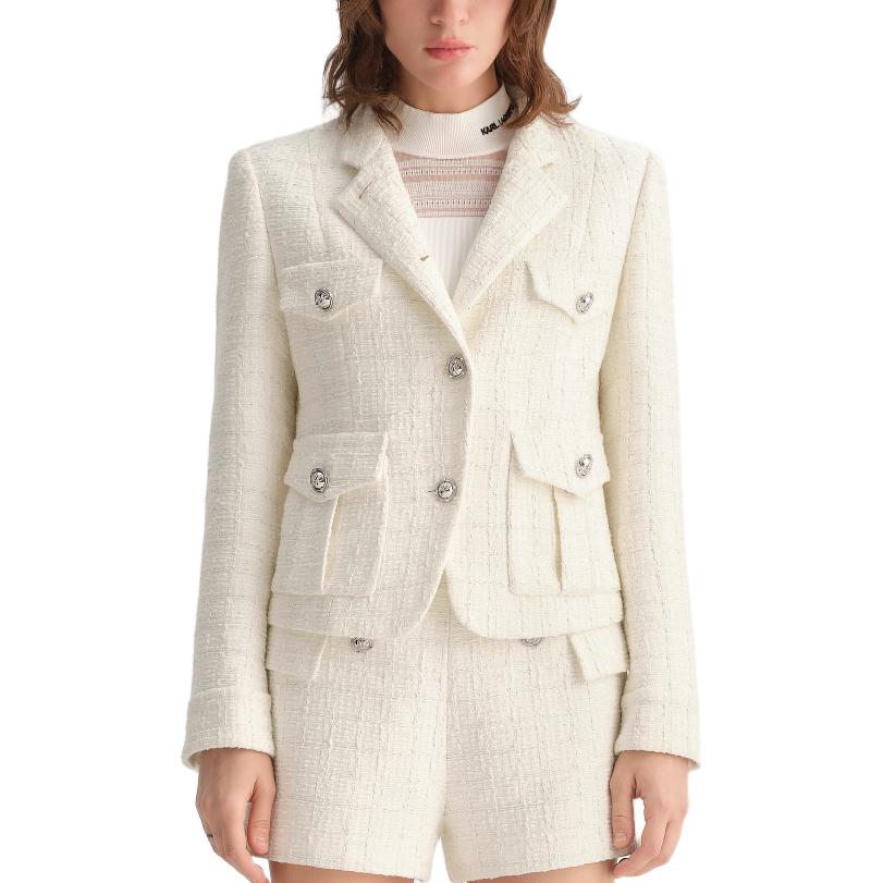 Order (Women) KARL LAGERFELD  White Casual Long Sleeve Jacket with Single Button. E36W1527