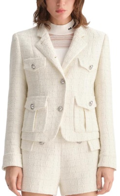 (Women) KARL LAGERFELD White Casual Long Sleeve Jacket with Single Button. E36W1527 Order (Women) KARL LAGERFELD White Casual Long Sleeve Jacket with Single Button. E36W1527