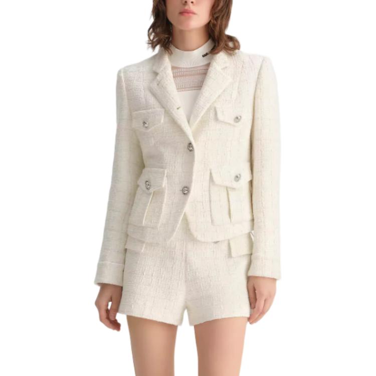 Lookbook (Women) KARL LAGERFELD  White Casual Long Sleeve Jacket with Single Button. E36W1527