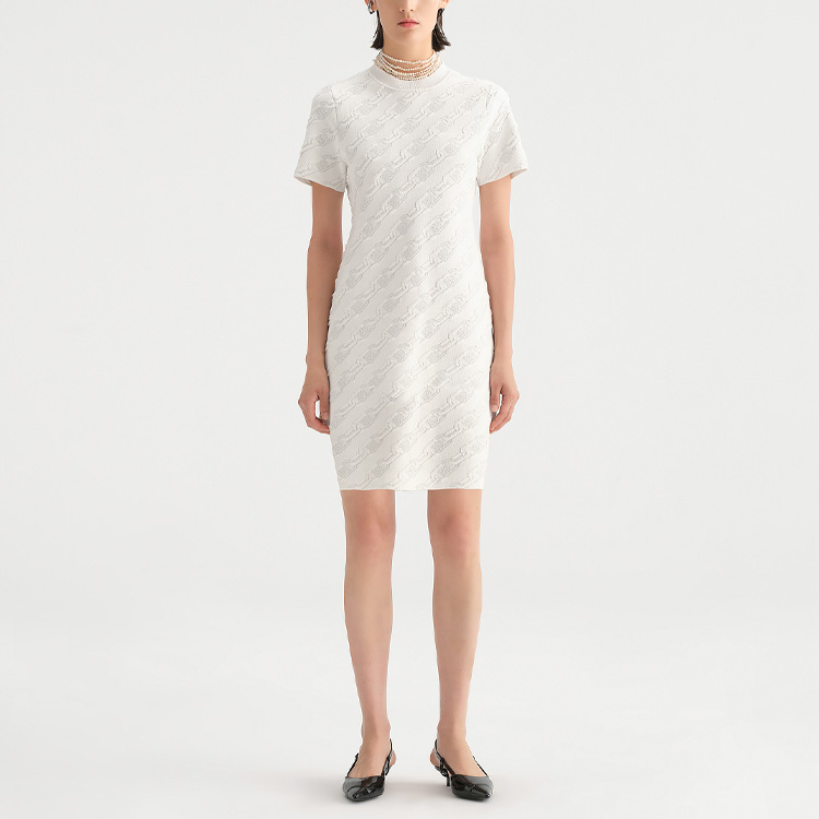 Lookbook (Women) KARL LAGERFELD  White Chain Print Short Sleeve Casual Dress. 236L1372