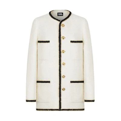 (Women) KARL LAGERFELD White Contrast Trim Long Sleeve Jacket for Daily Commute E36W1529