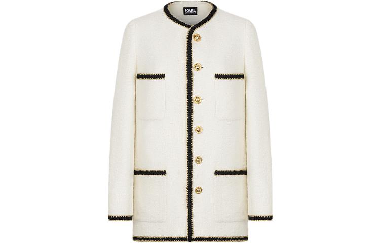 Order (Women) KARL LAGERFELD  White Contrast Trim Long Sleeve Jacket for Daily Commute E36W1529