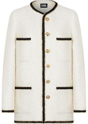 (Women) KARL LAGERFELD White Contrast Trim Long Sleeve Jacket for Daily Commute E36W1529 Order (Women) KARL LAGERFELD White Contrast Trim Long Sleeve Jacket for Daily Commute E36W1529