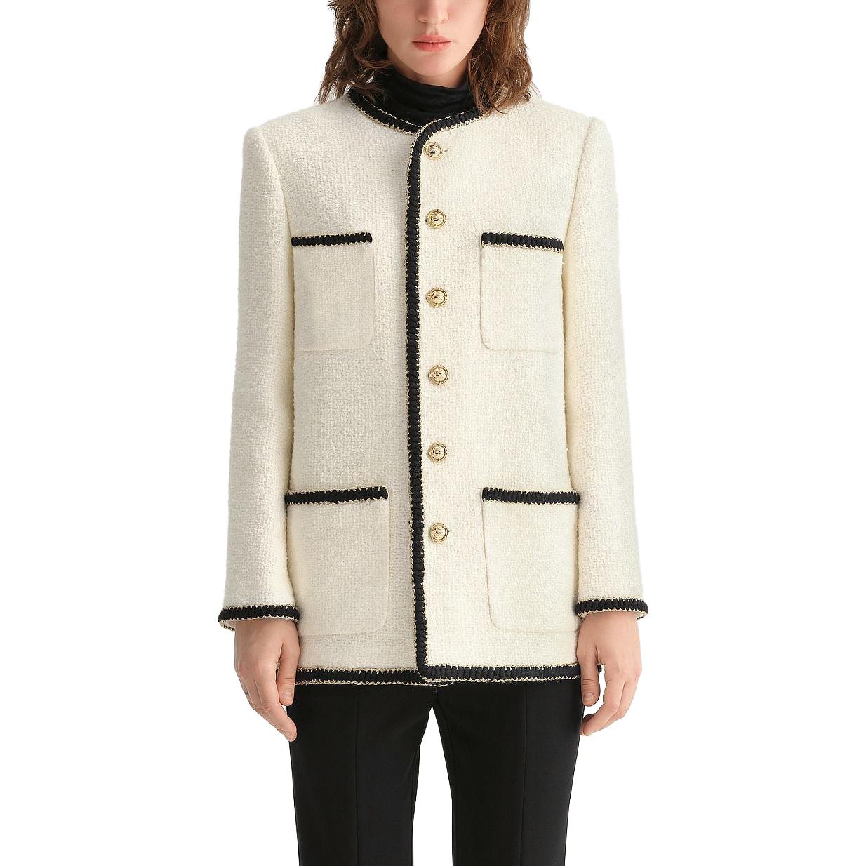 Lookbook (Women) KARL LAGERFELD  White Contrast Trim Long Sleeve Jacket for Daily Commute E36W1529