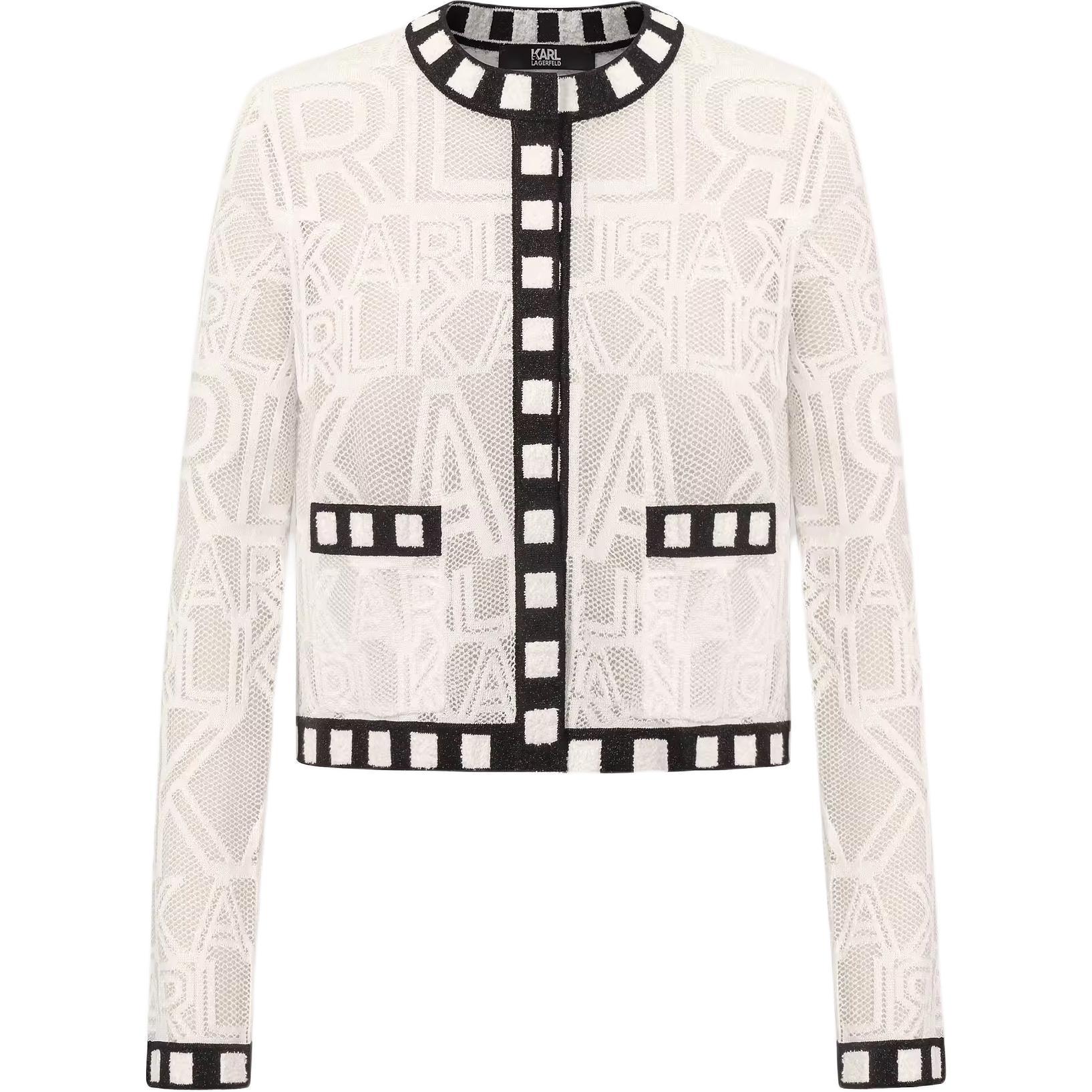 Order (Women) KARL LAGERFELD  White Embroidered Knit Cardigan SS24 Long Sleeve Top. 241L2049