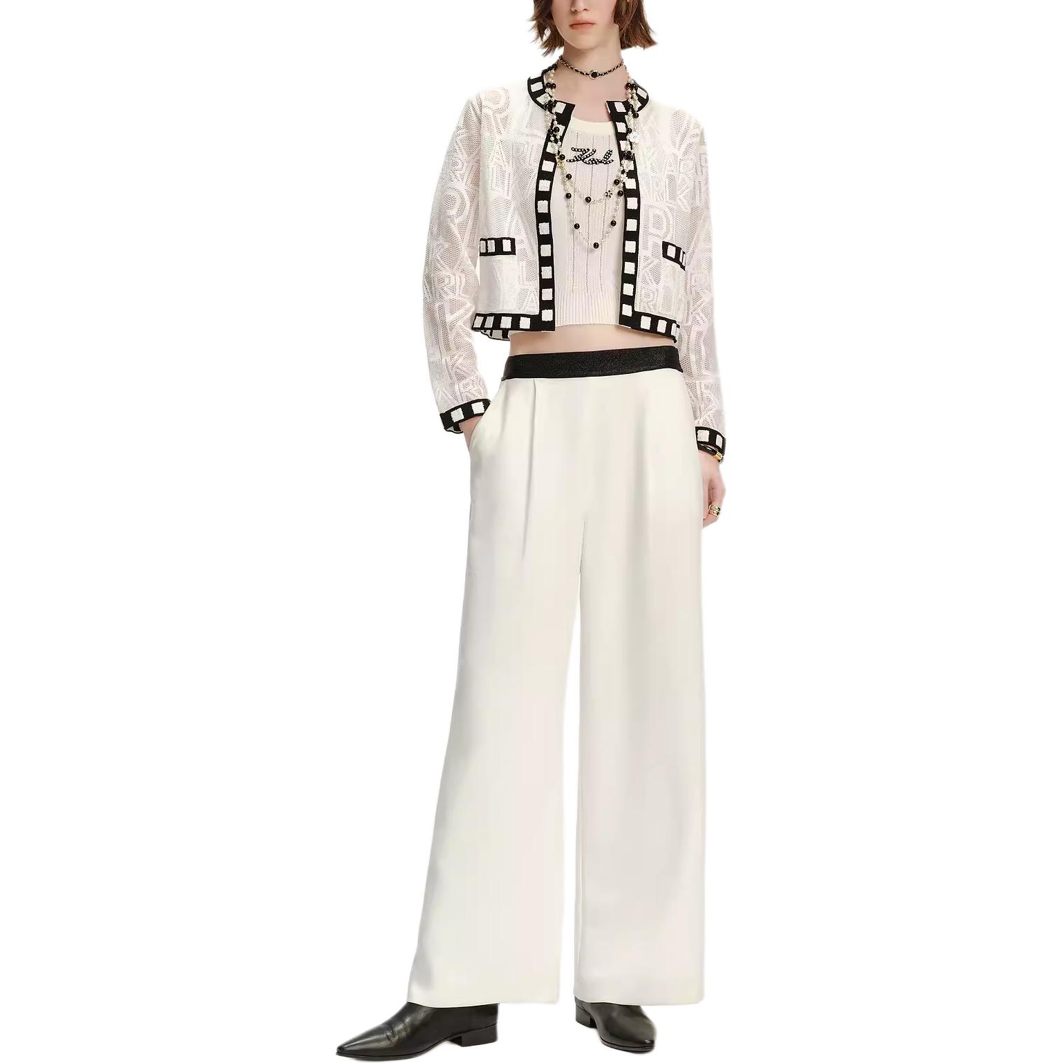 Lookbook (Women) KARL LAGERFELD  White Embroidered Knit Cardigan SS24 Long Sleeve Top. 241L2049