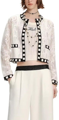 (Women) KARL LAGERFELD White Embroidered Knit Cardigan SS24 Long Sleeve Top. 241L2049 Shop (Women) KARL LAGERFELD White Embroidered Knit Cardigan SS24 Long Sleeve Top. 241L2049