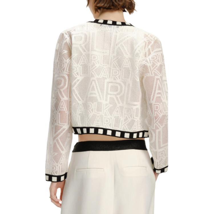 Purchase (Women) KARL LAGERFELD  White Embroidered Knit Cardigan SS24 Long Sleeve Top. 241L2049