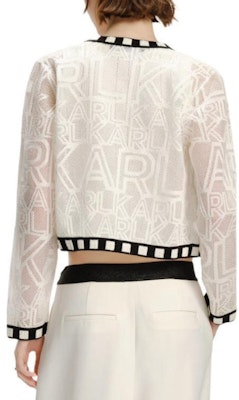 (Women) KARL LAGERFELD White Embroidered Knit Cardigan SS24 Long Sleeve Top. 241L2049 Purchase (Women) KARL LAGERFELD White Embroidered Knit Cardigan SS24 Long Sleeve Top. 241L2049