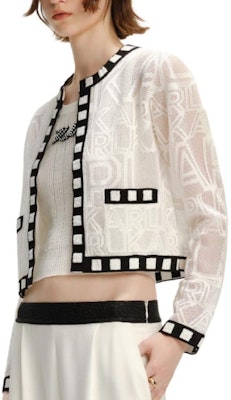 (Women) KARL LAGERFELD White Embroidered Knit Cardigan SS24 Long Sleeve Top. 241L2049 Details for (Women) KARL LAGERFELD White Embroidered Knit Cardigan SS24 Long Sleeve Top. 241L2049