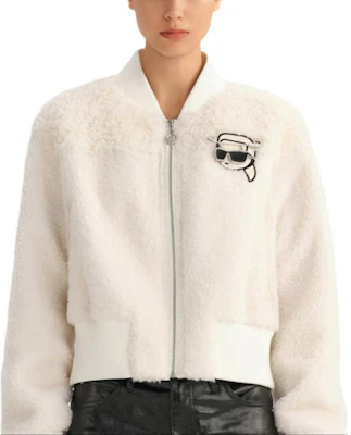 (W) 卡尔拉格斐 白色图案拉链仿皮草长袖外套 236L1532 Buy (W) 卡尔拉格斐 白色图案拉链仿皮草长袖外套 236L1532