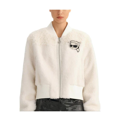 (Women) Karl Lagerfeld White Graphic Zip-Up Faux Fur Long-Sleeve Jacket 236L1532
