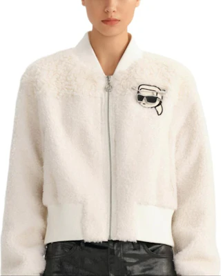 (W) 卡尔拉格斐 白色图案拉链仿皮草长袖外套 236L1532 Order (W) 卡尔拉格斐 白色图案拉链仿皮草长袖外套 236L1532