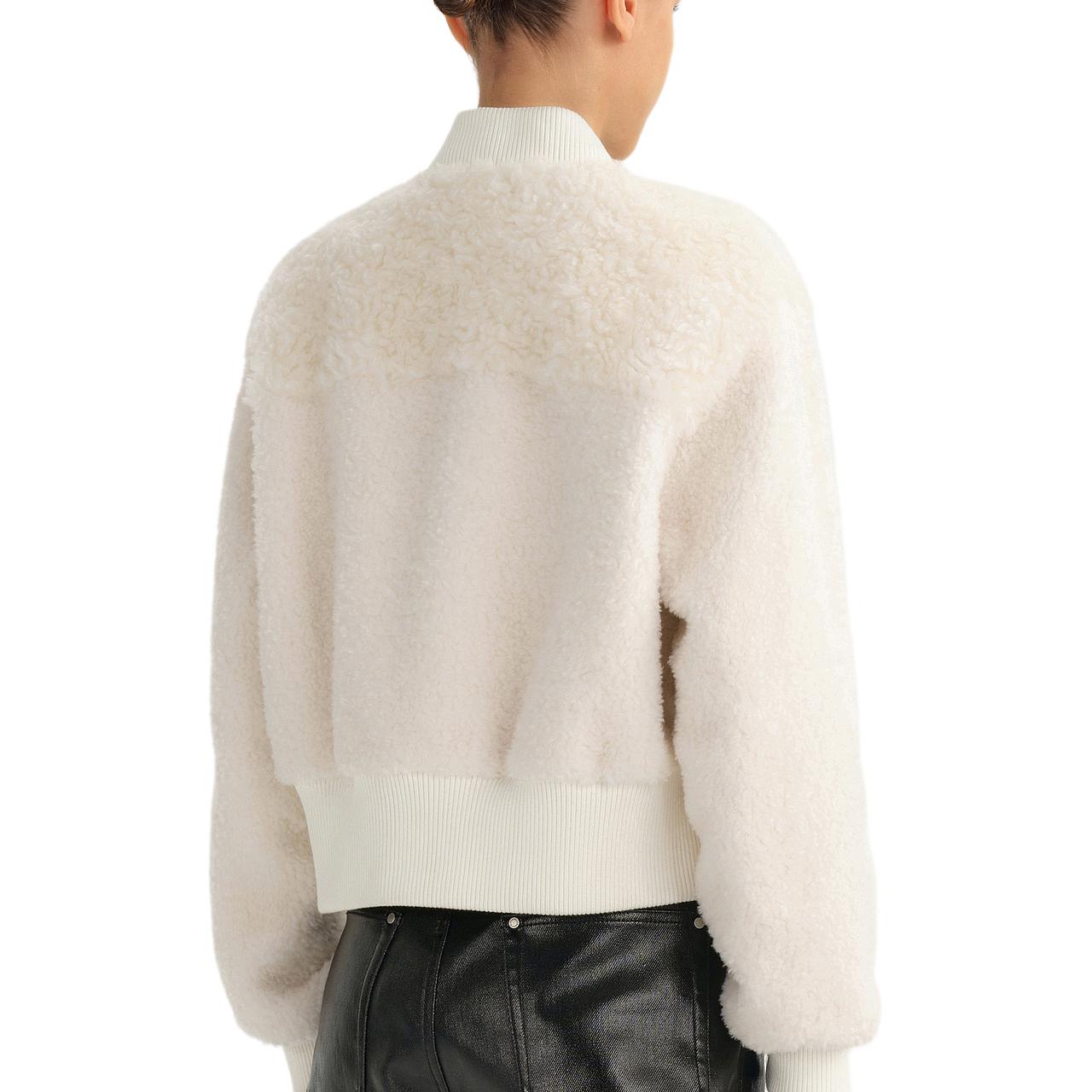 Lookbook (W) 卡尔拉格斐 白色图案拉链仿皮草长袖外套 236L1532