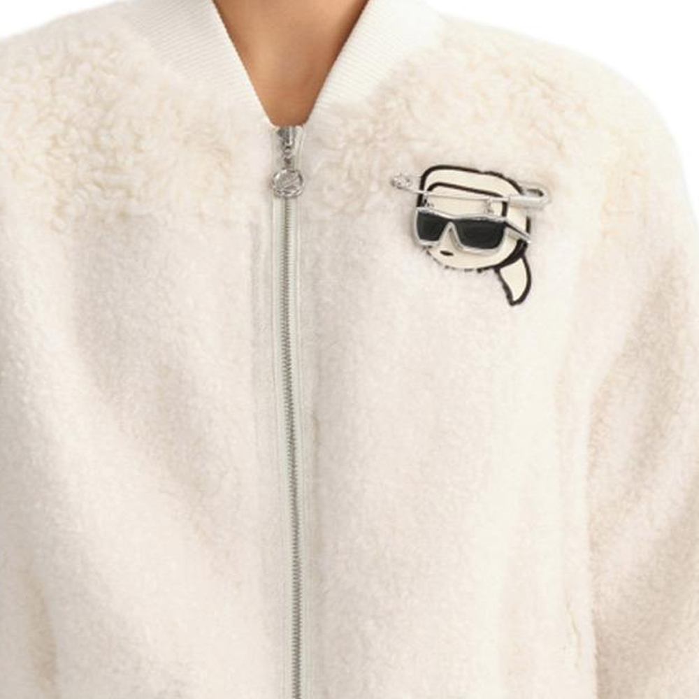 Cheap (W) 卡尔拉格斐 白色图案拉链仿皮草长袖外套 236L1532