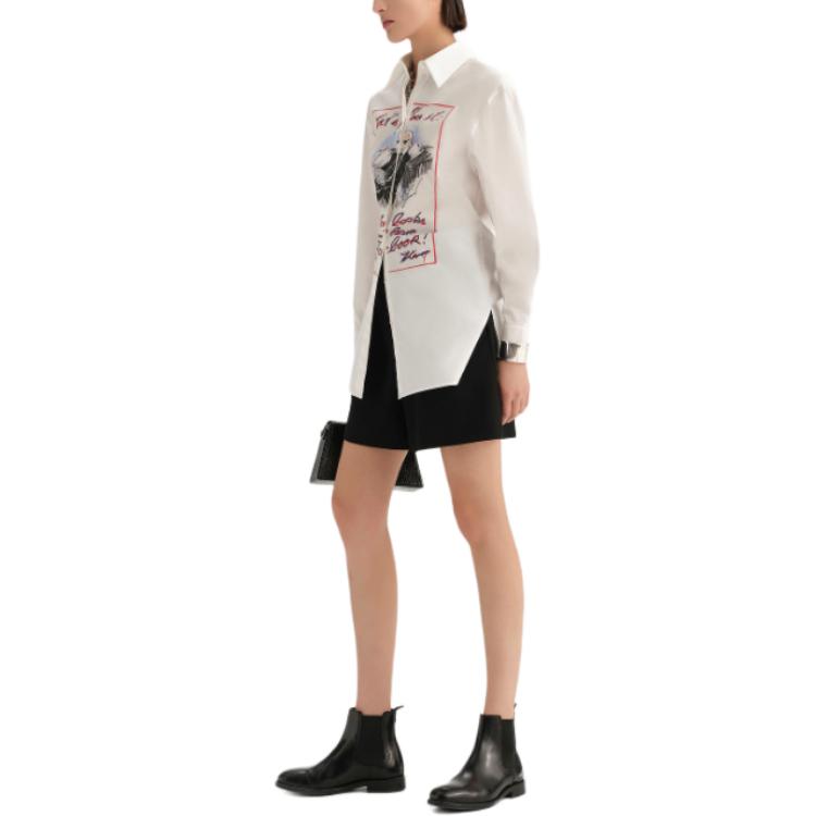 Purchase (Women) KARL LAGERFELD  White Logo Print Long Sleeve Button-Up Shirt. 231L1624