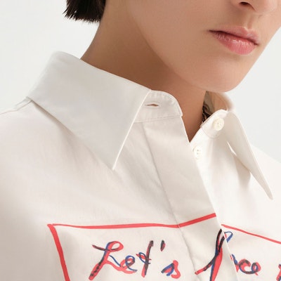 (Women) KARL LAGERFELD White Logo Print Long Sleeve Button-Up Shirt. 231L1624 Details for (Women) KARL LAGERFELD White Logo Print Long Sleeve Button-Up Shirt. 231L1624