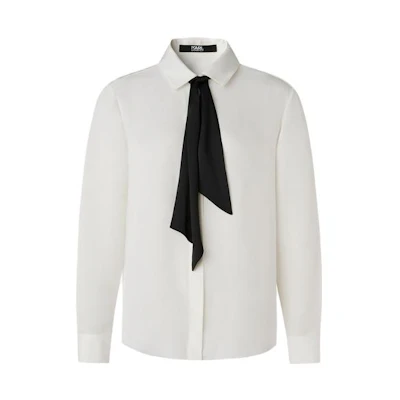 (Women) Karl Lagerfeld White Long Sleeve Bow Tie Shirt. 221L1623
