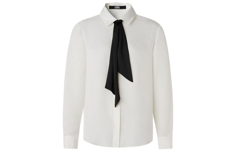 Order (Women) Karl Lagerfeld  White Long Sleeve Bow Tie Shirt. 221L1623