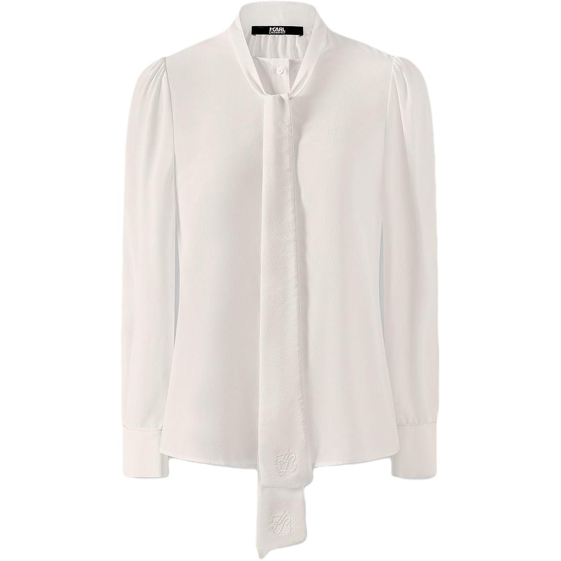 (Women) KARL LAGERFELD  White Long Sleeve Embroidered Logo Button-Up Shirt. 236L16E3