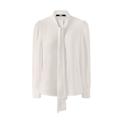 (Women) KARL LAGERFELD White Long Sleeve Embroidered Logo Button-Up Shirt. 236L16E3