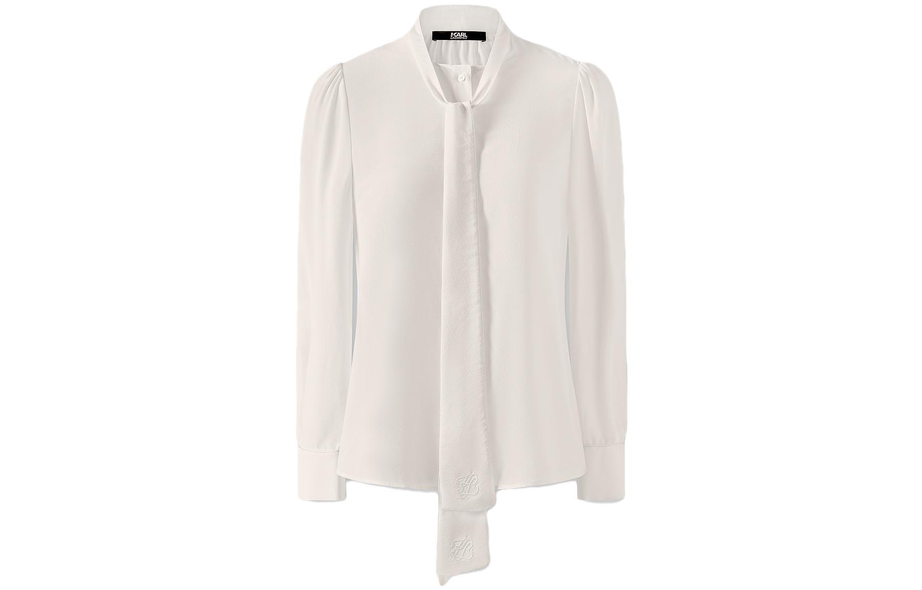 Order (Women) KARL LAGERFELD  White Long Sleeve Embroidered Logo Button-Up Shirt. 236L16E3