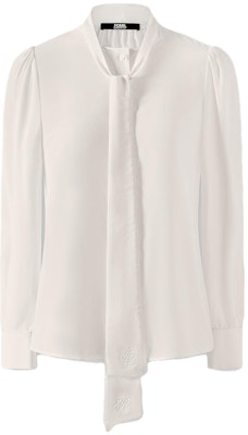 (Women) KARL LAGERFELD White Long Sleeve Embroidered Logo Button-Up Shirt. 236L16E3 Order (Women) KARL LAGERFELD White Long Sleeve Embroidered Logo Button-Up Shirt. 236L16E3