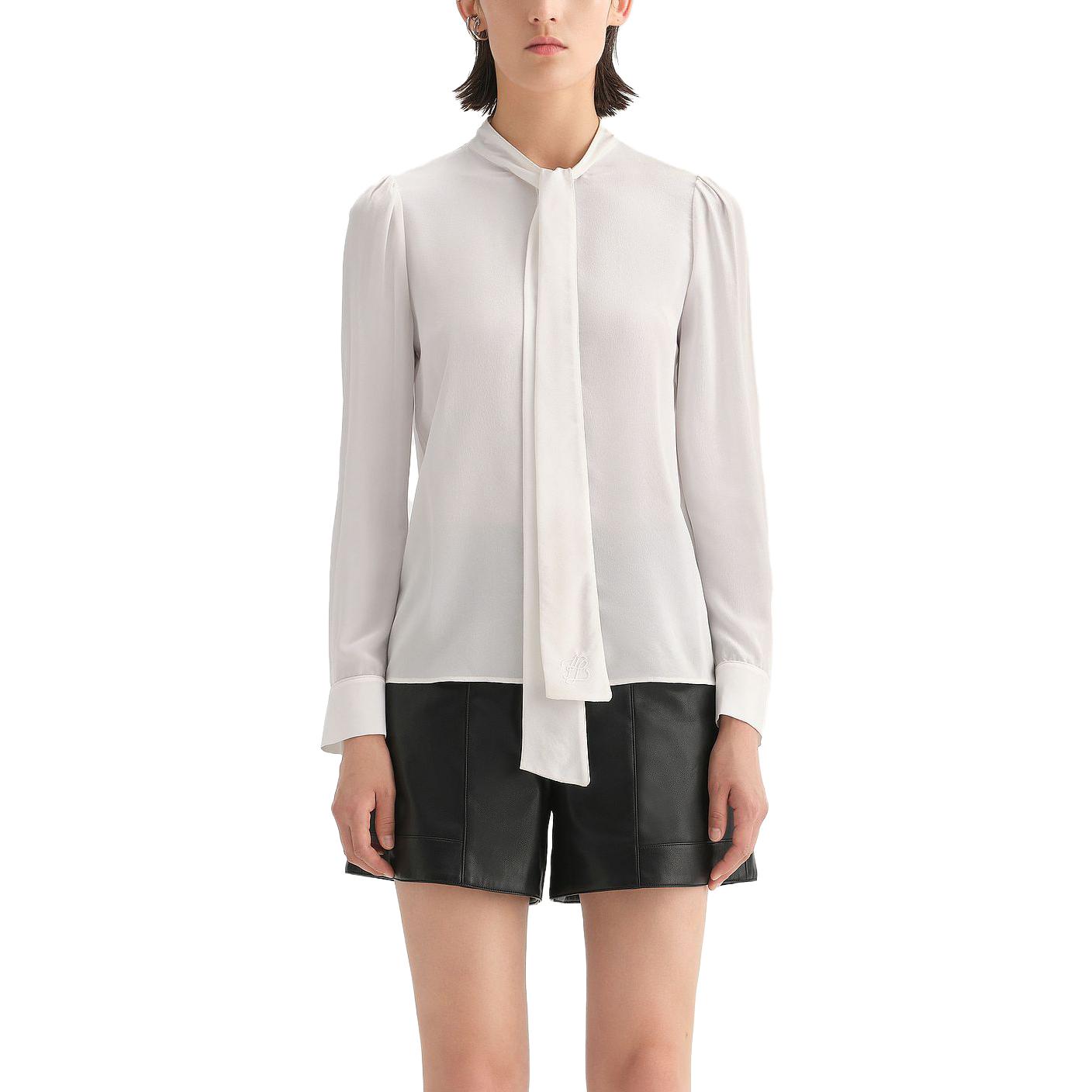 Lookbook (Women) KARL LAGERFELD  White Long Sleeve Embroidered Logo Button-Up Shirt. 236L16E3