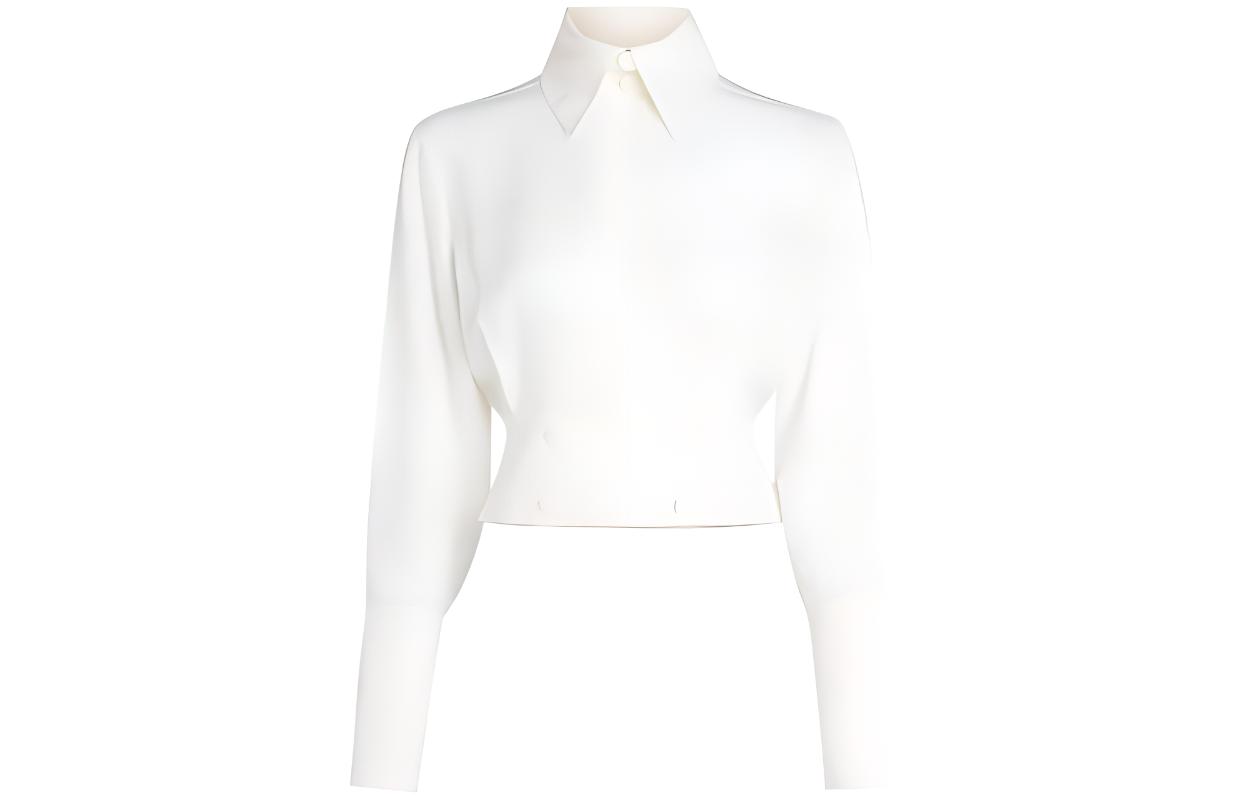 (Women) KARL LAGERFELD  White Long Sleeve Fitted Shirt for Daily Casual Wear 235W1605110