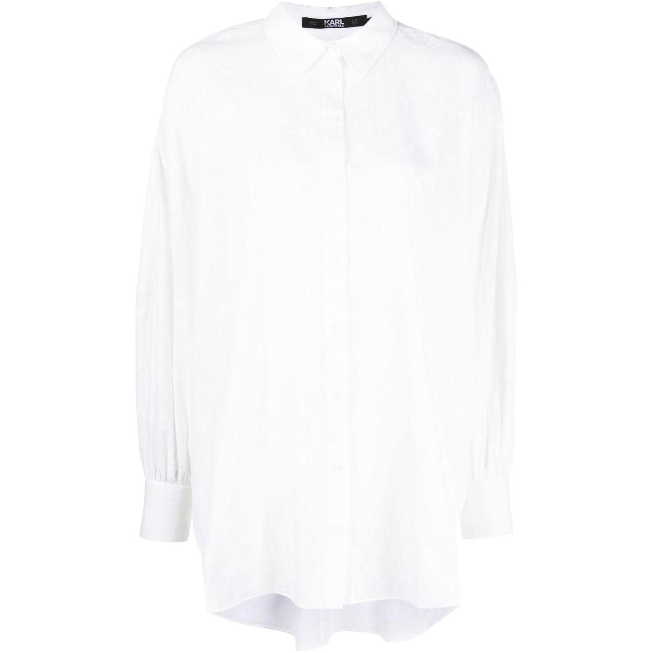 (Women) KARL LAGERFELD  White Luxury Logo Pattern Long Sleeve Shirt. 231W1601100
