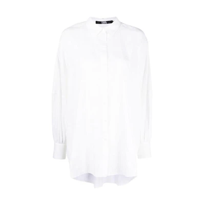 (Women) KARL LAGERFELD White Luxury Logo Pattern Long Sleeve Shirt. 231W1601100