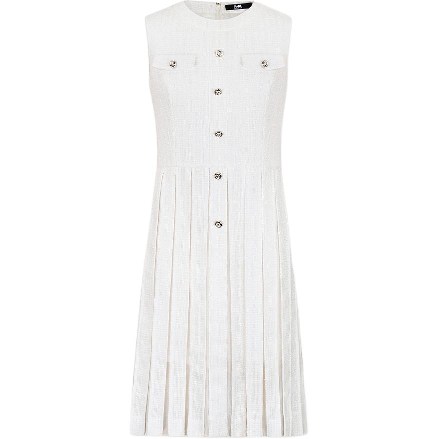 (Women) KARL LAGERFELD  White Pleated Sleeveless Button-Up Midi Dress E42W1376