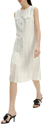 (W) 卡尔拉格斐 白色褶皱无袖纽扣中长连衣裙 E42W1376 Purchase (W) 卡尔拉格斐 白色褶皱无袖纽扣中长连衣裙 E42W1376